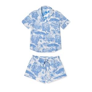 Desmond and Dempsey Loxodonta Blue 100% Cotton Short Sleeve Pajama Set Elephants